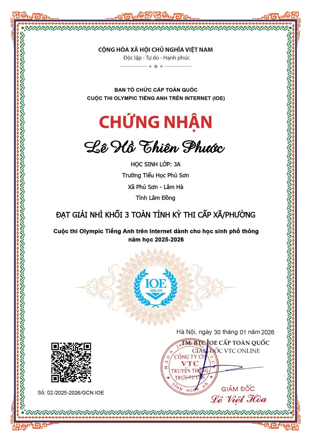 VINH DANH HỌC SINH TIÊU BIỂU TRONG CUỘC THI IOE CẤP XÃ